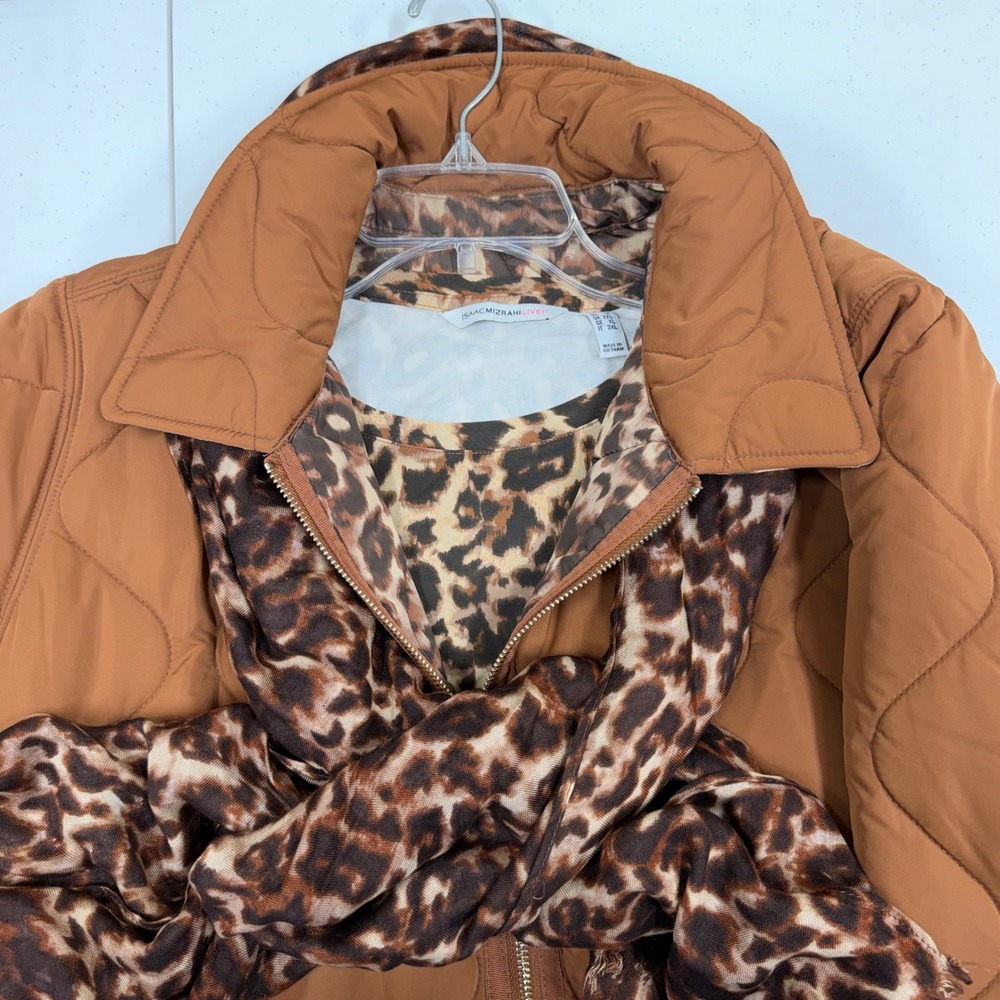 Isaac Mizrahi 3 pc Quilted Barn Jacket Leopard Scarf Shirt Reversible QVC Set